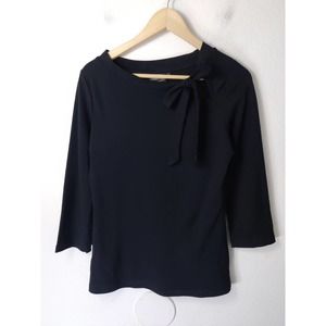 Modcloth Voodoo Vixen Melanie Black Tie Neck 3/4 Sleeve Blouse Top Size L